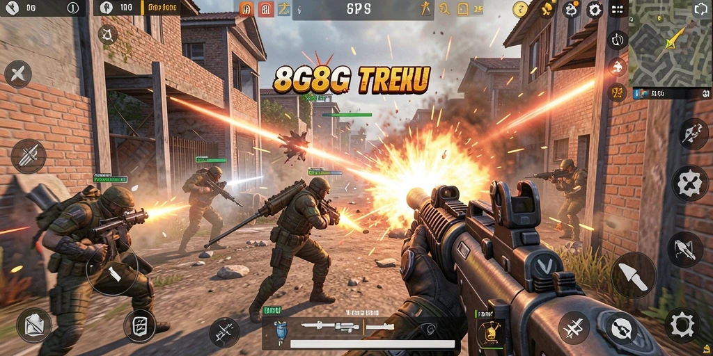 Screenshot permainan TPS 8G8G dengan aksi pertempuran yang intens.