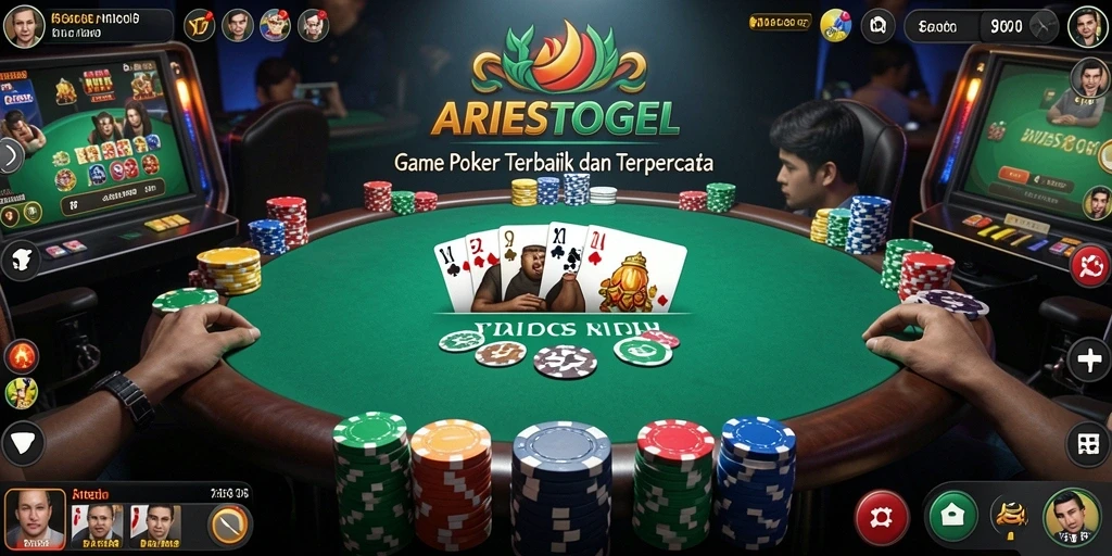 Tampilan gameplay Poker yang seru dan menegangkan di ARIESTOGEL.