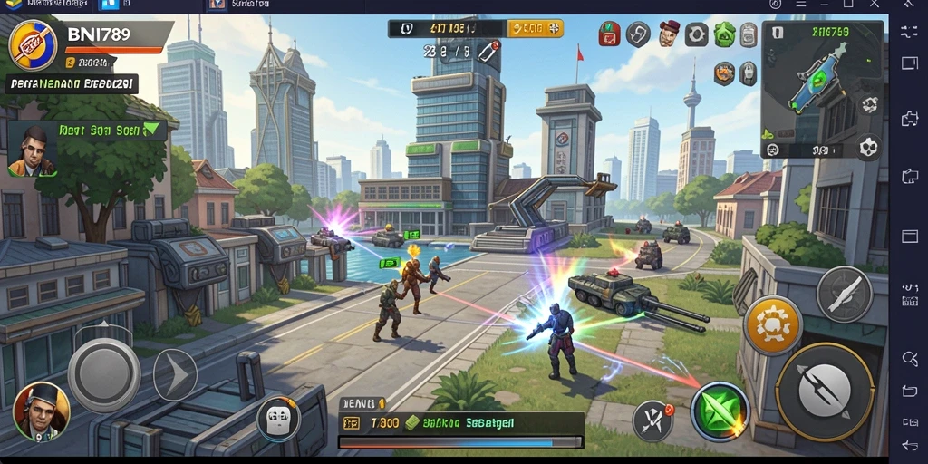 Screenshot utama BNI789 menampilkan aksi gameplay Tower Defense yang intens.