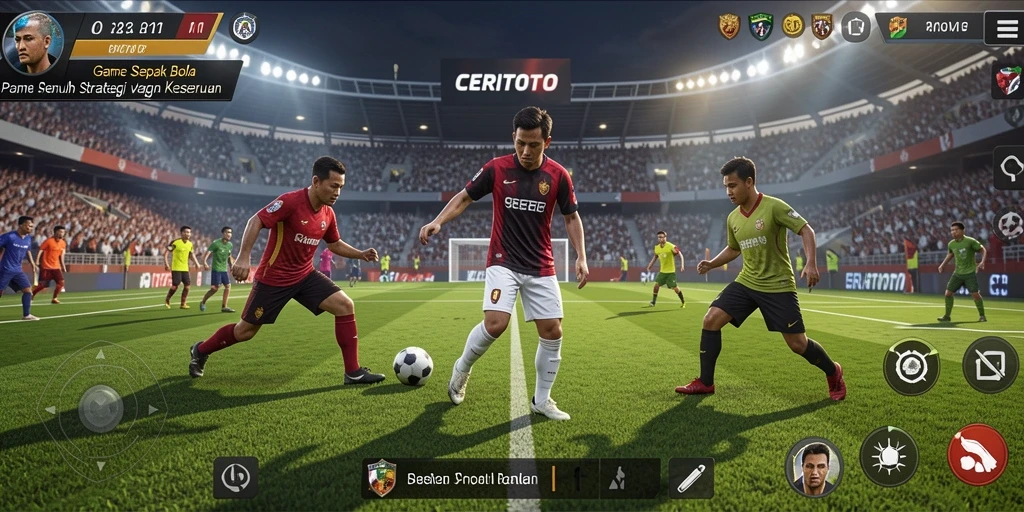 Tampilan screenshot CERITOTO memperlihatkan momen seru di pertandingan sepak bola.