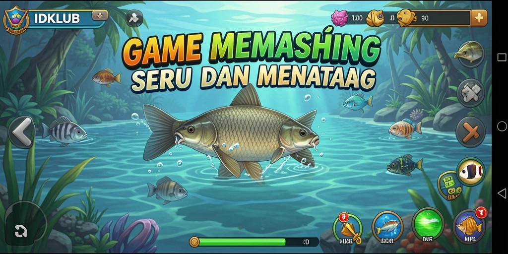 Screenshot gameplay IDKLUB dengan aktivitas memancing yang seru.