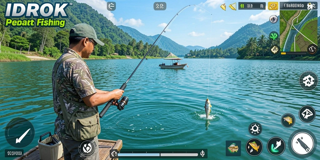 Tampilan gameplay IDROK dengan aksi memancing yang seru dan visual menawan.