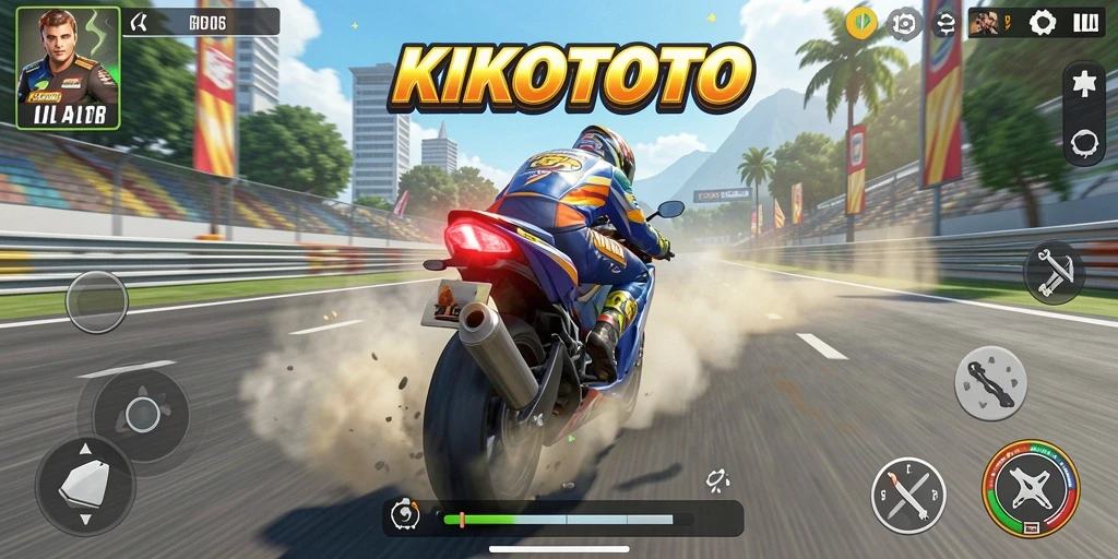 Tampilan gameplay KIKOTOTO yang seru dalam balapan motor.