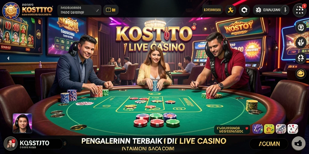 Tampilan gameplay Live Casino KOSTOTO dengan dealer langsung yang interaktif.