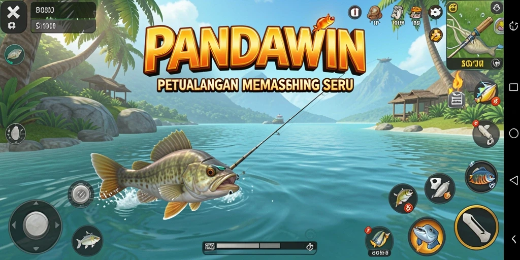 Screenshot gameplay PANDAWIN menampilkan aksi memancing yang mendebarkan.