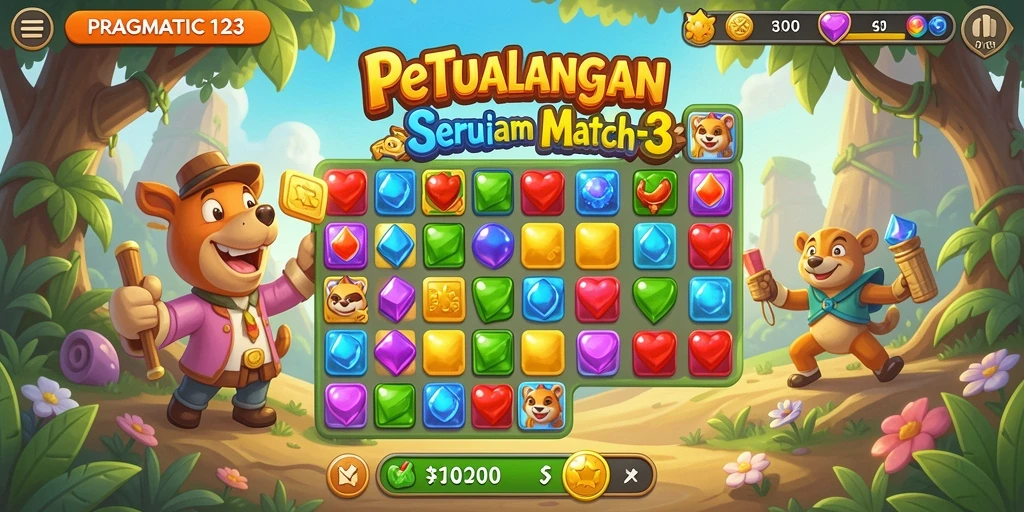 Screenshot gameplay seru PRAGMATIC123 yang menunjukkan kombinasi permata.