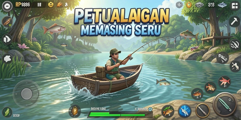 Tampilan gameplay seru dari RP886 yang menampilkan pengalaman memancing.