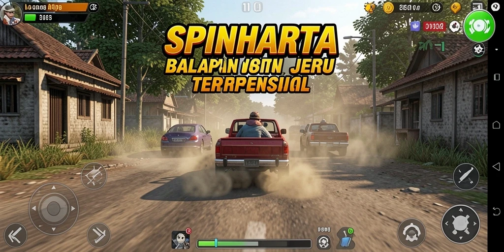 Tangkapan layar SPINHARTA menampilkan balapan mendebarkan di trek yang menantang.